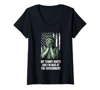 Womens My Tummy Hurts and I'm at the Government Protest Resist Flag V-Neck T-Shirt