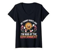 Womens My Tummy Hurts and I'm Mad at The Government Funny Political V-Neck T-Shirt