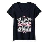 Womens My Tummy Hurts and I'm Mad at The Government Funny Political V-Neck T-Shirt