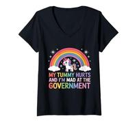 Womens My Tummy Hurts and I'm Mad at The Government Funny Political V-Neck T-Shirt