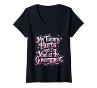 Womens My Tummy Hurts And I'm Mad At The Government Funny Political V-Neck T-Shirt
