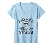 Womens My Tummy Hurts and I'm Mad at The Government - Raccoon V-Neck T-Shirt
