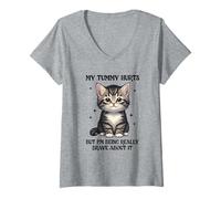 Womens My Tummy Hurts But I'm Being Brave About It IBS Cat Meme V-Neck T-Shirt