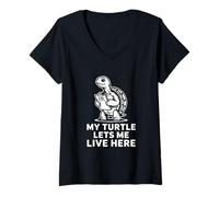 Womens My Turtle Lets Me Live Here Slow Schedule Joke V-Neck T-Shirt