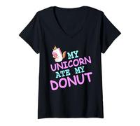 Womens My Unicorn Ate My Donut Funny Animal Humor V-Neck T-Shirt