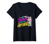 Womens My Unicorn Ate My Homework Funny School Humor V-Neck T-Shirt