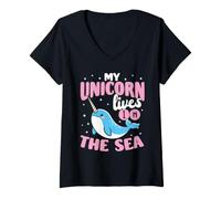 Women's My Unicorn Lives in The Sea Narwhal V-Neck T-Shirt