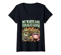 Women's My Warts are Finally Gone Frog Toad Funny V-Neck T-Shirt