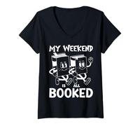 Womens My weekend is all booked - Cute Book Reader Lover Bookworm V-Neck T-Shirt