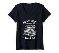 Womens My Weekend is All Booked Introvert Funny Book Lover Bookworm V-Neck T-Shirt