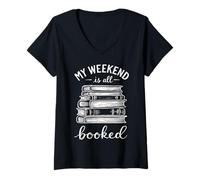 Womens My Weekend is All Booked Witty Reading Book Lover Bookworm V-Neck T-Shirt