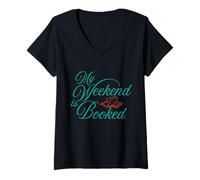 Women's My Weekend is Booked Reading Book Lovers Library V-Neck T-Shirt