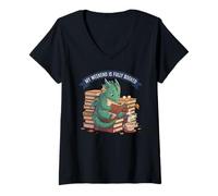 Women's My Weekend is Fully Booked, Cute Dragon Reader Design V-Neck T-Shirt