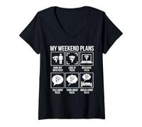 Women's My Weekend Plans Pizza Lover Funny Food Design V-Neck T-Shirt