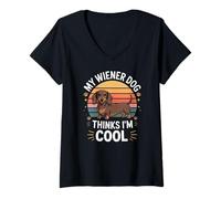 Womens My Wiener Dog Thinks Im Cool Dachshund Owner V-Neck T-Shirt
