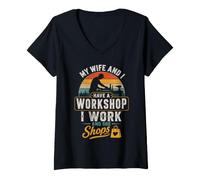 Women's My Wife and I Have a Workshop I Work and She Shops Mechanic V-Neck T-Shirt
