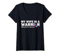 Womens My Wife is A Warrior Thyroid Cancer Awareness V-Neck T-Shirt