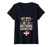 Womens My Wife is Dominican Nothing Scares Me Funny Husband V-Neck T-Shirt