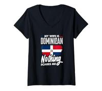 Women's My Wife is Dominican Nothing Scares Me V-Neck T-Shirt
