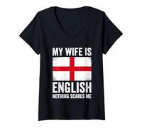Womens My Wife is English Nothing Scares Me England V-Neck T-Shirt