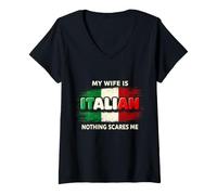 Women's My Wife is Italian Nothing Scares Me V-Neck T-Shirt