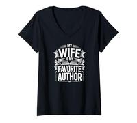 Women's My Wife is My Favorite Author Writing Quote V-Neck T-Shirt