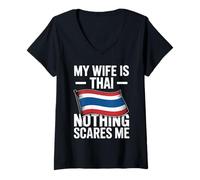 Womens My Wife is Thai Nothing Scares Me Thailand V-Neck T-Shirt