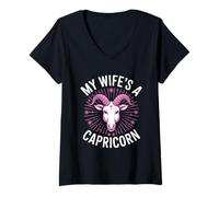 Womens My Wife’s A Capricorn T Shirt Funny Zodiac Astrology Tee V-Neck T-Shirt