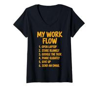 Womens My Work Flow Employed Worker Assistant Jokes Office Humor V-Neck T-Shirt
