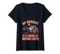 Womens My Workout is 12 Hours Moving Earth Digger Operator V-Neck T-Shirt
