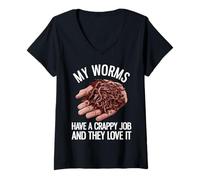 Women's My Worms Have A Crappy Job Funny Worm Farming V-Neck T-Shirt