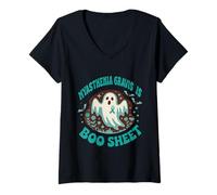 Womens Myasthenia Gravis Awareness Boo Sheet Funny Ghost Halloween V-Neck T-Shirt