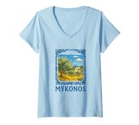 Womens Mykonos Greece Trip Sun Sea Island Vibes Escape V-Neck T-Shirt