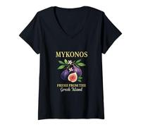 Womens Mykonos Vacation Greece Figs Coast Island Escape V-Neck T-Shirt