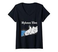 Womens Mykonos Vibes Greek Island Summer Vacation Souvenir V-Neck T-Shirt
