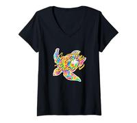 Women's Myrtle Beach Colorful Tie Dye Sea Turtle Retro Graphic V-Neck T-Shirt