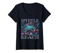 Womens MYRTLE BEACH SC BLUE CRAB SUMMER BEACH VACATION GIFTS V-Neck T-Shirt