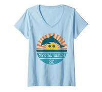 Womens Myrtle Beach South Carolina Dolphin Beach Ocean Retro Sunset V-Neck T-Shirt