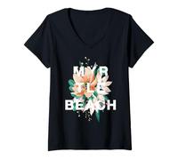 Women's Myrtle Beach South Carolina Palm Sunset Design V-Neck T-Shirt