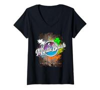 Womens Myrtle Beach South Carolina Surf Retro Sunset Design V-Neck T-Shirt