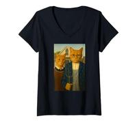 Womens Mystic Americat Gothic - Famous Painting Parody V-Neck T-Shirt