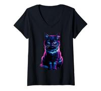 Womens Mystic Black Cat Galaxy Forest Aesthetic Artwork V-Neck T-Shirt