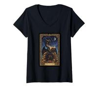 Women's Mystic Library Dragon The Reader Tarot Night V-Neck T-Shirt