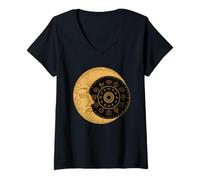 Womens Mystic Moon and Zodiac Wheel - Celestial Astrology Symbol V-Neck T-Shirt
