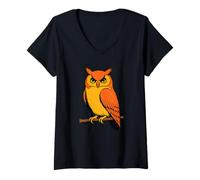 Womens Mystic Owl Artwork Bold Sunset Forest Vibes Nocturnal Animal V-Neck T-Shirt
