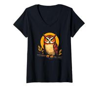 Womens Mystic Owl Artwork Bold Sunset Forest Vibes Nocturnal Animal V-Neck T-Shirt