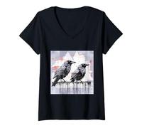 Womens Mystic Raven Norse - Goth Crow Viking V-Neck T-Shirt