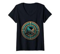 Womens Mystic Raven Norse - Goth Crow Viking V-Neck T-Shirt