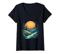 Women's Mystic River Valley Under Vibrant Sunset Sky V-Neck T-Shirt