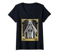 Womens Mystic Skeleton Tarot Card - The High Priestess V-Neck T-Shirt